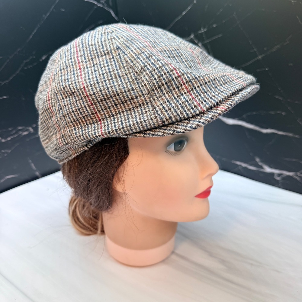 Red Camel Wool Newsboy Cap S/M Houndstooth Plaid Ivy Driving Hat